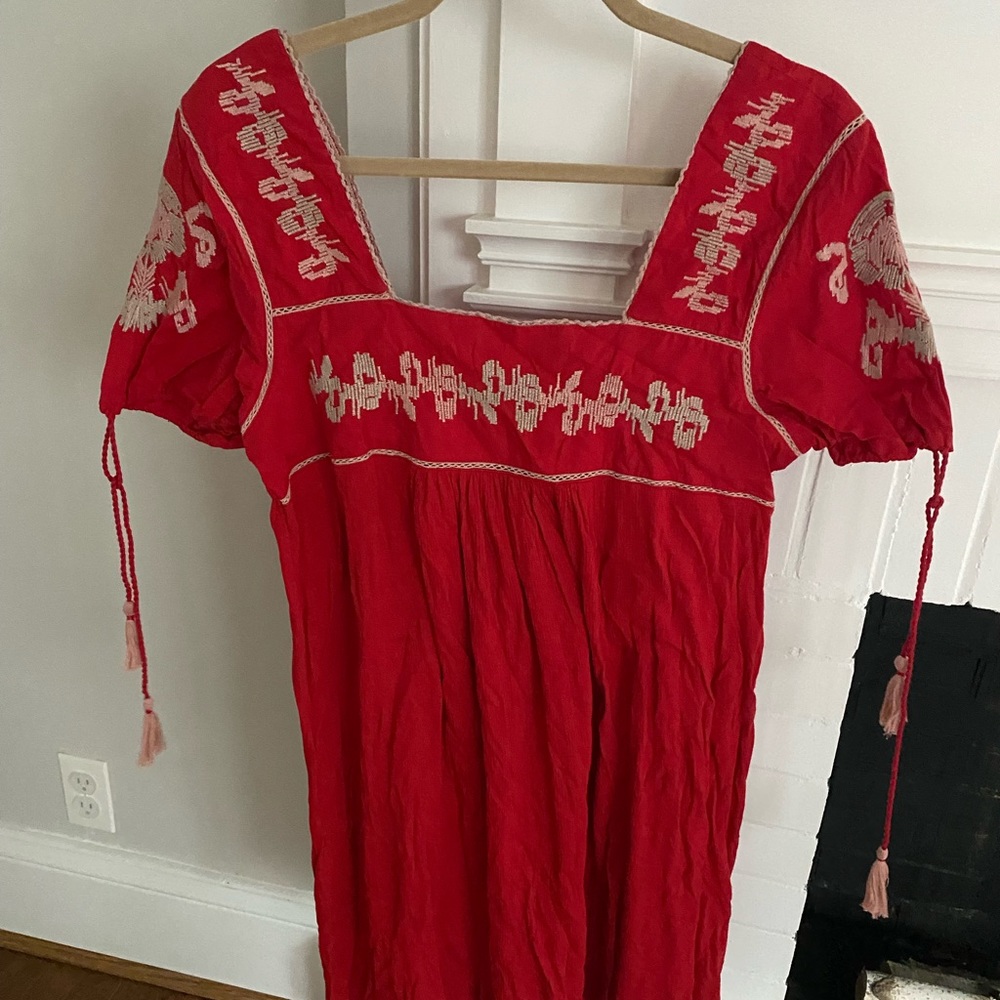 Zara Red Embroidered Dress- Size M